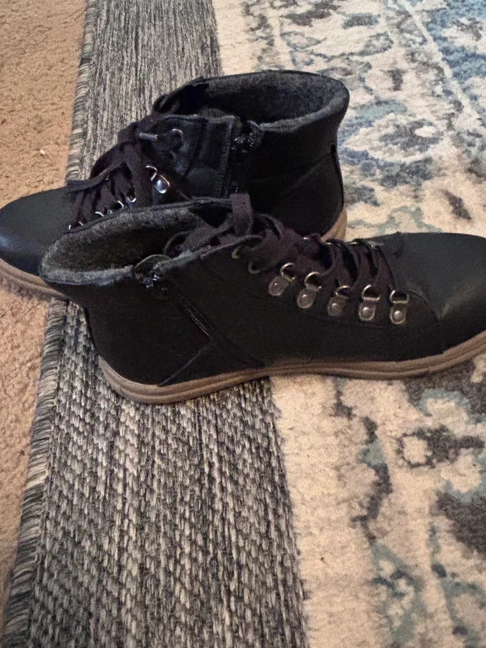 Men's Black High-Top Lace-Up Boots with Dark Plum Laces